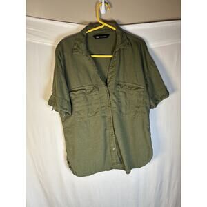 Zara Olive Green Short Sleeve Button-Down Shirt